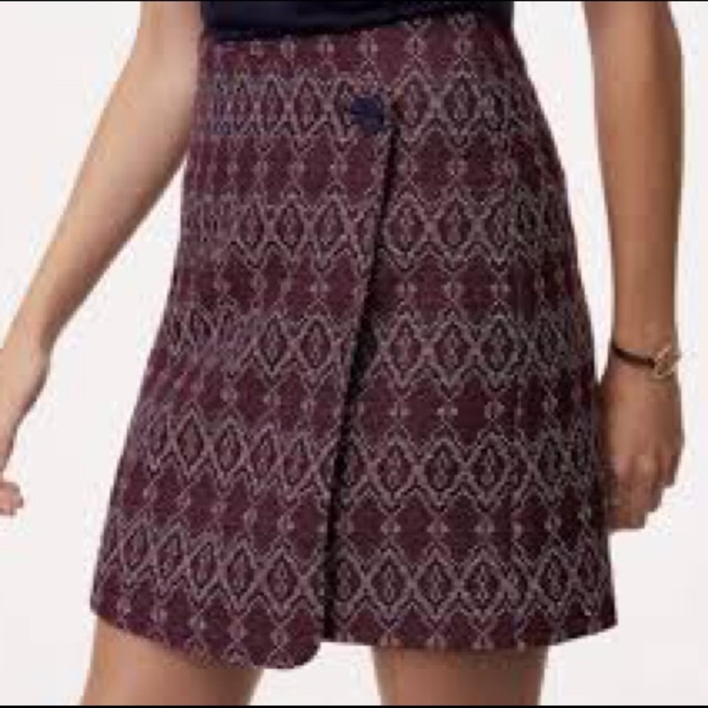 Loft Purple Printed Tweed Mini Wrap Skirt